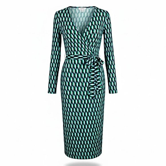 Diane Von Furstenberg Green Long Sleeve Wrap Around Dress ~ NWT ~ Size: XS - Picture 1 of 4